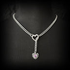 Daluse Pink Crystal Heart Pendant Silver Titanium Steel Chain Necklace