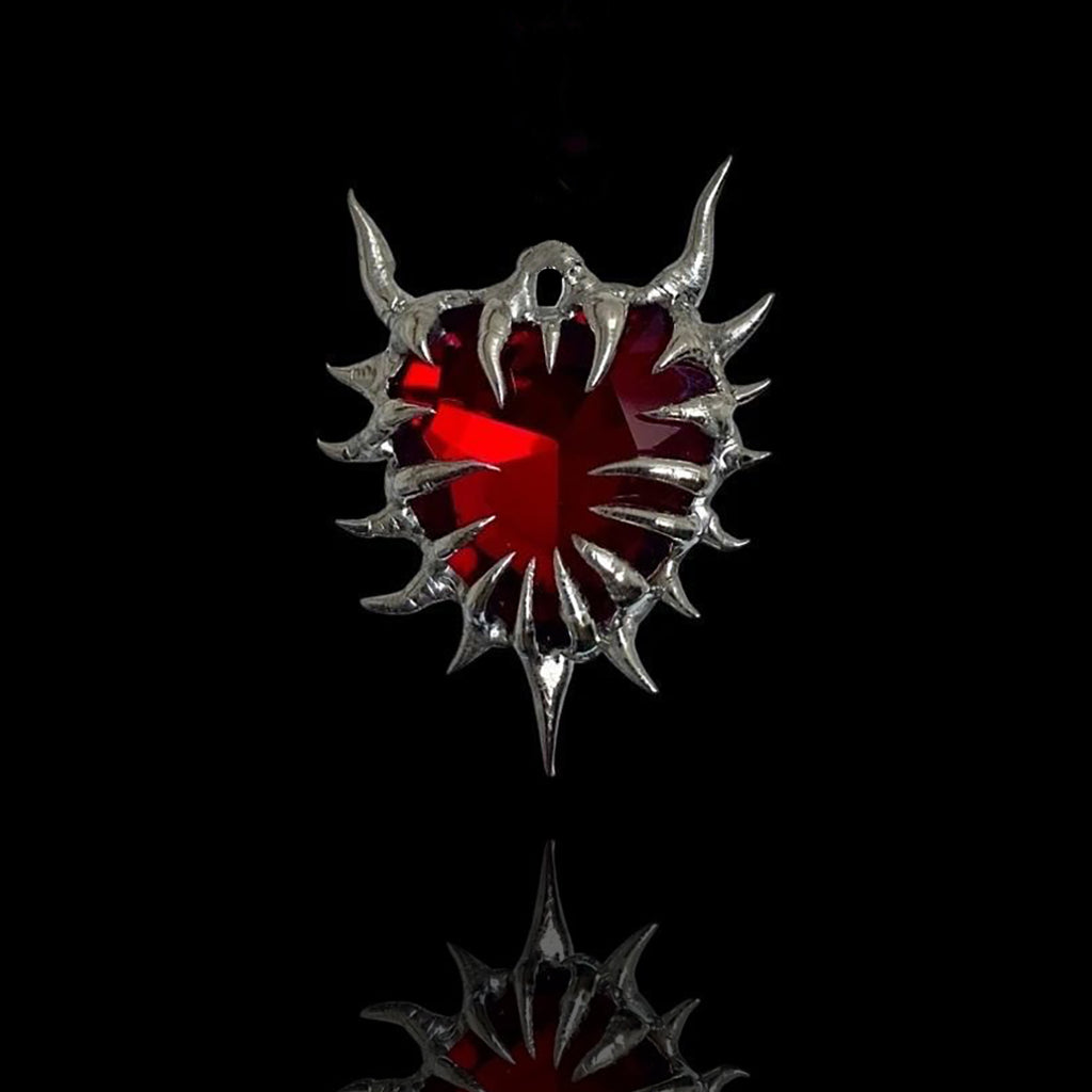 Daluse Red Crystal Heart of Thorns Pendant Silver Titanium Steel Chain Necklace