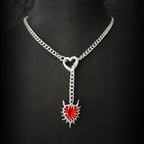 Daluse Red Crystal Heart of Thorns Pendant Silver Titanium Steel Chain Necklace