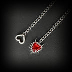 Daluse Red Crystal Heart of Thorns Pendant Silver Titanium Steel Chain Necklace