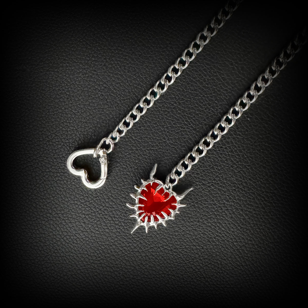 Daluse Red Crystal Heart of Thorns Pendant Silver Titanium Steel Chain Necklace