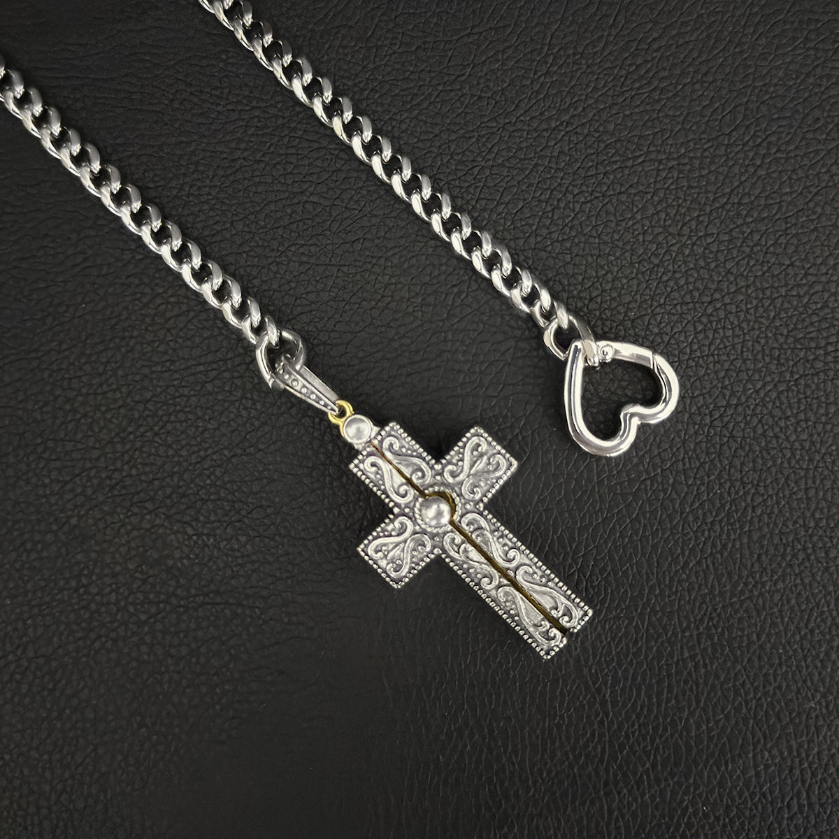 Daluse Vintage Silver Gold Cross Openable Clasp Pendant Silver Titanium Steel Chain Necklace
