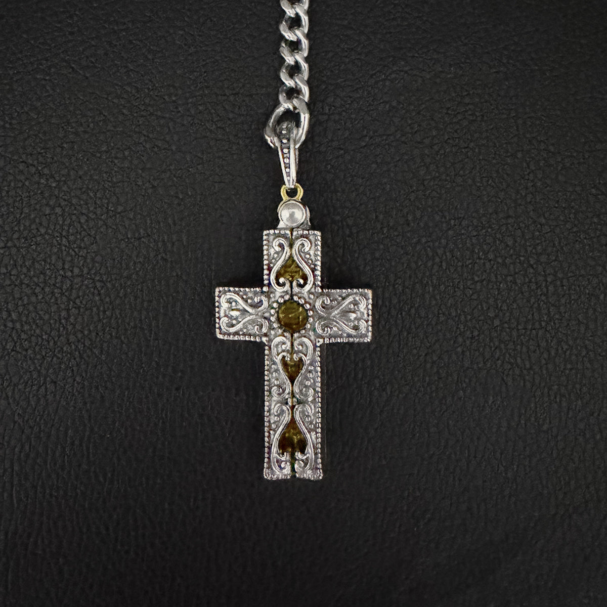 Daluse Vintage Silver Gold Cross Openable Clasp Pendant Silver Titanium Steel Chain Necklace