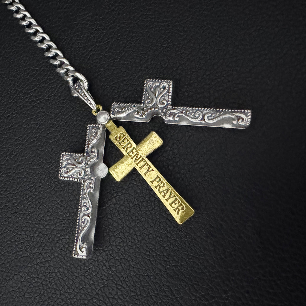 Daluse Vintage Silver Gold Cross Openable Clasp Pendant Silver Titanium Steel Chain Necklace