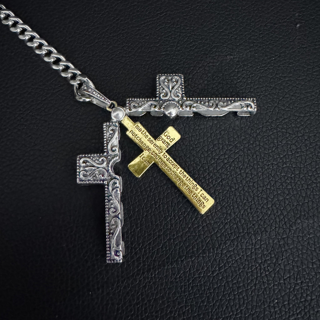 Daluse Vintage Silver Gold Cross Openable Clasp Pendant Silver Titanium Steel Chain Necklace