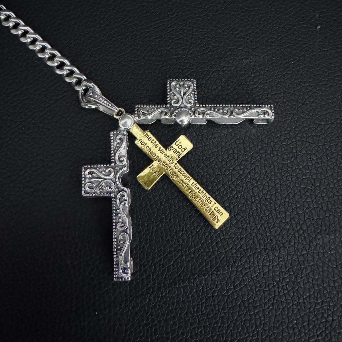 Daluse Vintage Silver Gold Cross Openable Clasp Pendant Silver Titanium Steel Chain Necklace