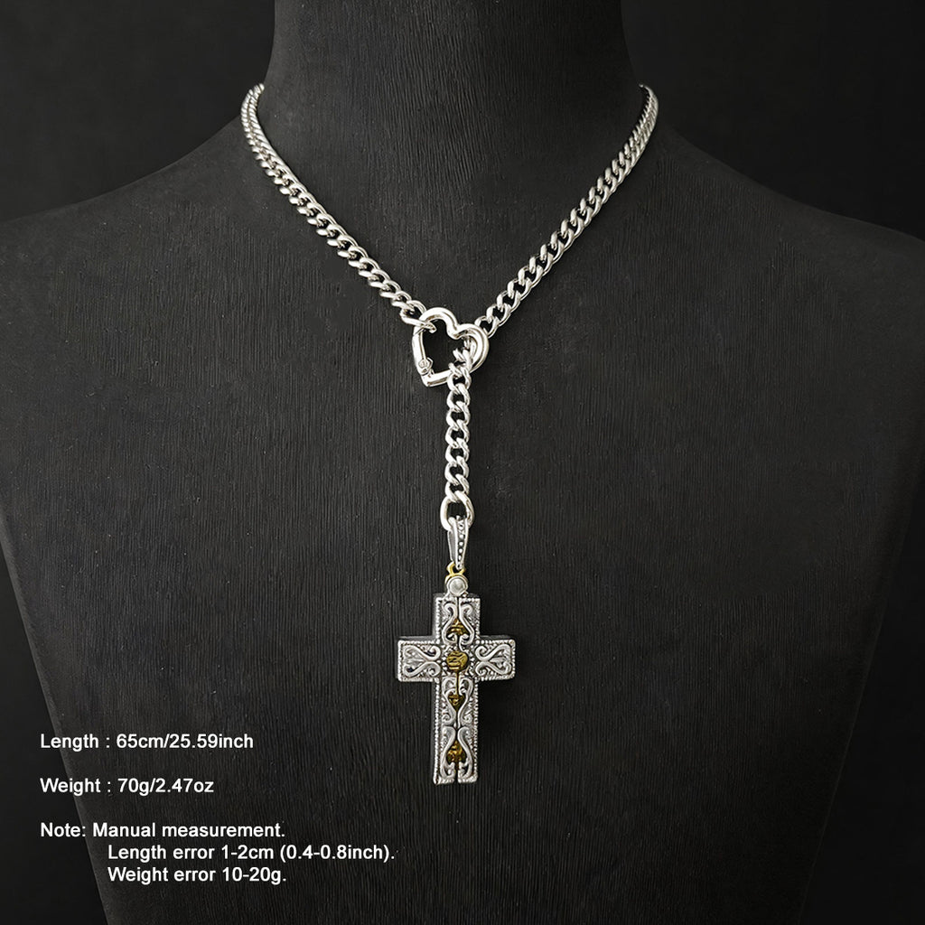 Daluse Vintage Silver Gold Cross Openable Clasp Pendant Silver Titanium Steel Chain Necklace