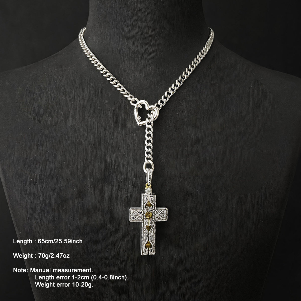 Daluse Vintage Silver Gold Cross Openable Clasp Pendant Silver Titanium Steel Chain Necklace