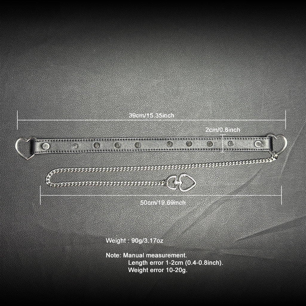 Daluse Riveted HeartShaped Buckle Leather Choker Single Titanium Chain Versatile Collar Necklace