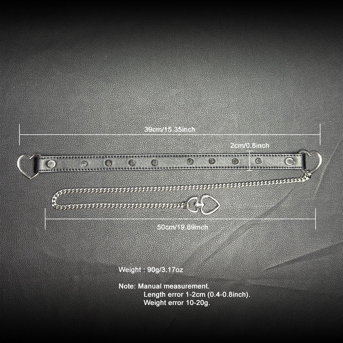 Daluse Riveted HeartShaped Buckle Leather Choker Single Titanium Chain Versatile Collar Necklace