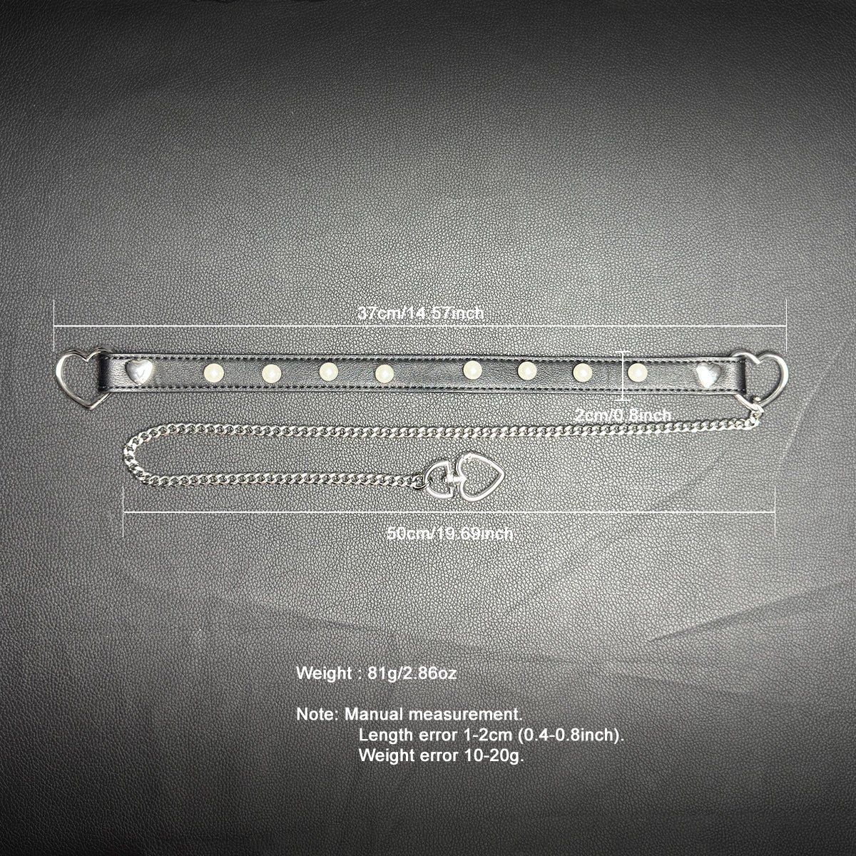 Daluse Pearl Heart Shaped Buckle Leather Choker Single Titanium Chain Versatile Fashion Collar Necklace