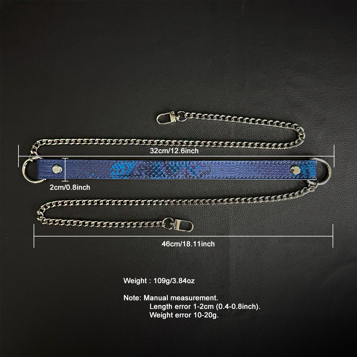 Daluse Blue Snake Leather Collar Double Titanium Steel Chain Adjustment Choker Necklace