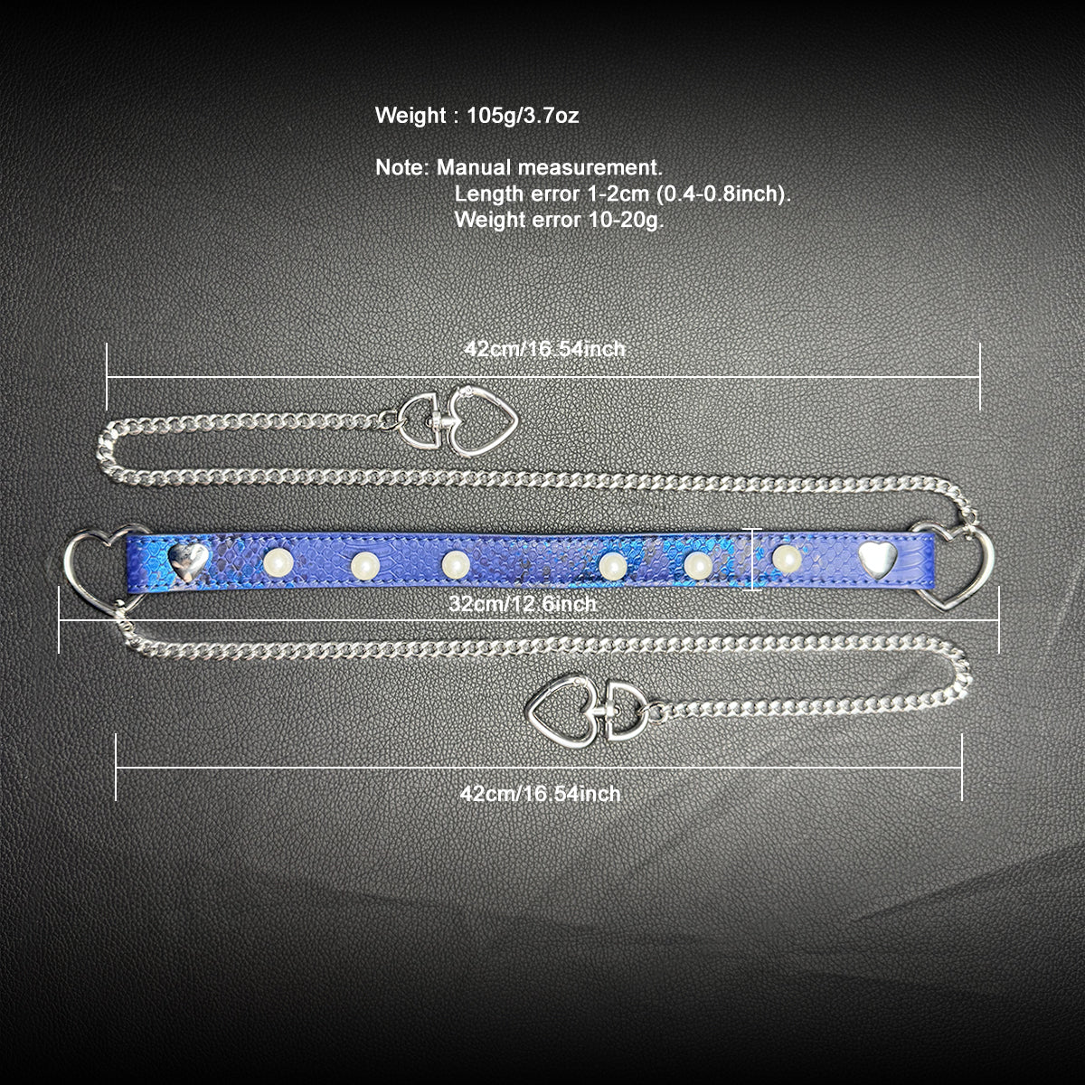 Daluse Blue Snakeskin Pearl Heart Shaped Buckle Choker, Titanium Steel Chain Double Chain Adjustment Collar Necklace