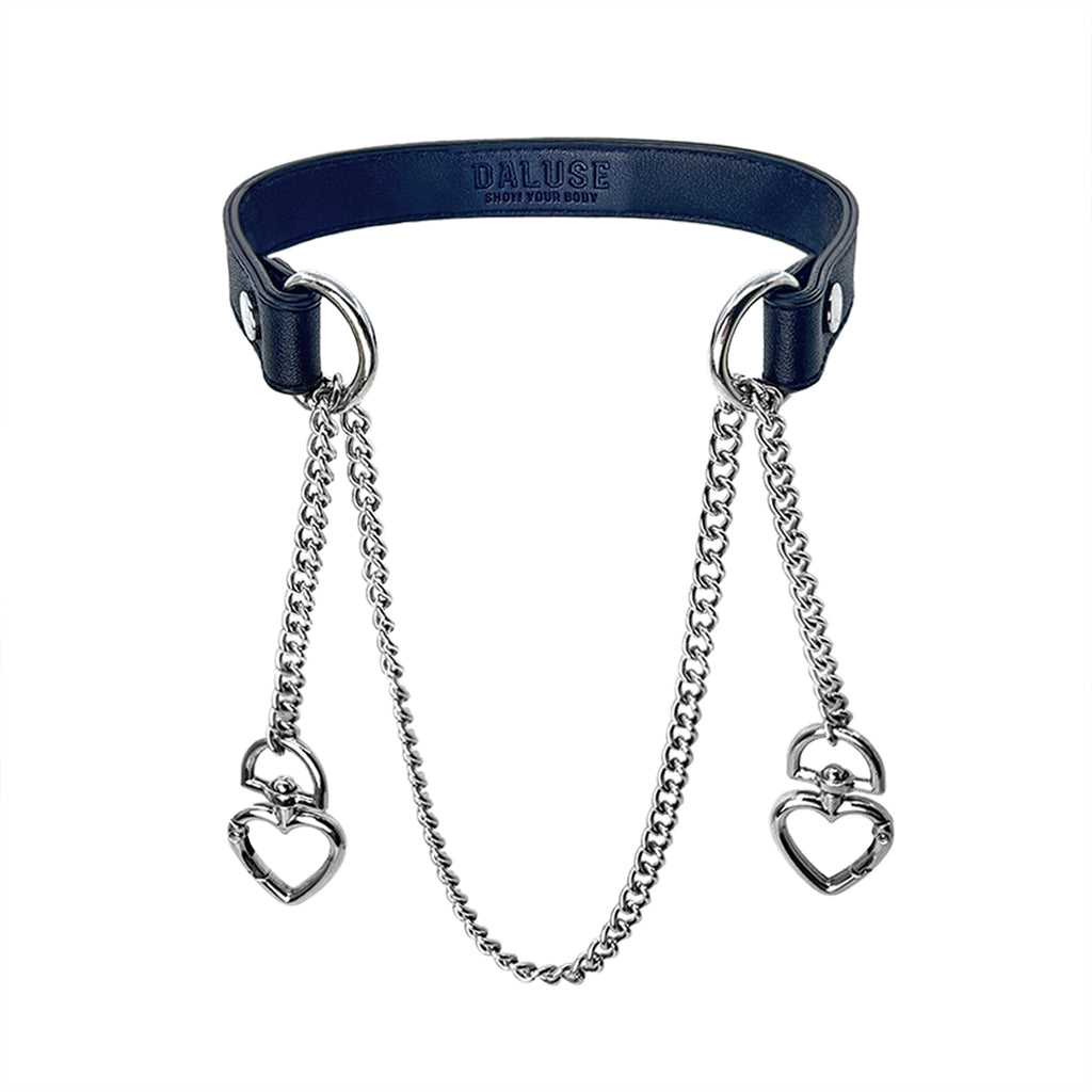 Daluse Double Heart Shaped Collar Buckle Titanium Steel Chain Choker Necklace
