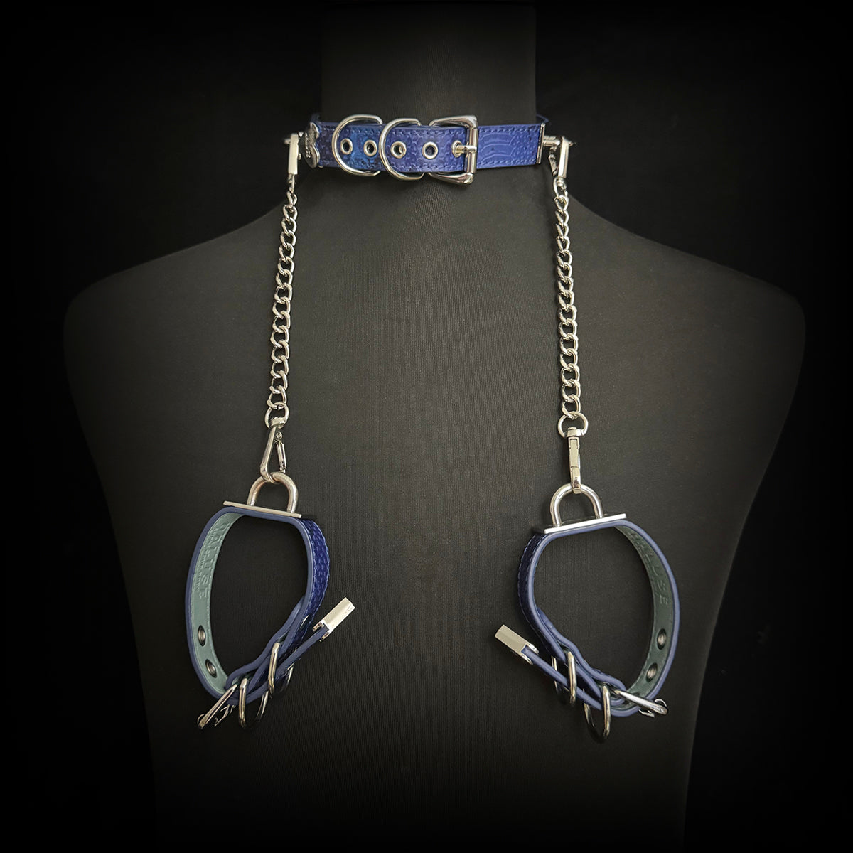 Daluse Snake Pattern Leather Adjustable Silver Chain Choker Collar Necklace and Cuff Bracelet Combination Set