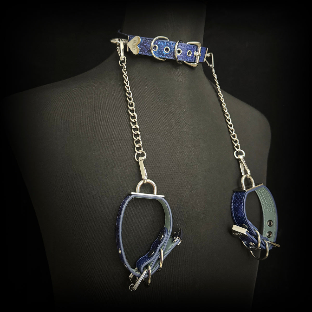 Daluse Snake Pattern Leather Adjustable Silver Chain Choker Collar Necklace and Cuff Bracelet Combination Set