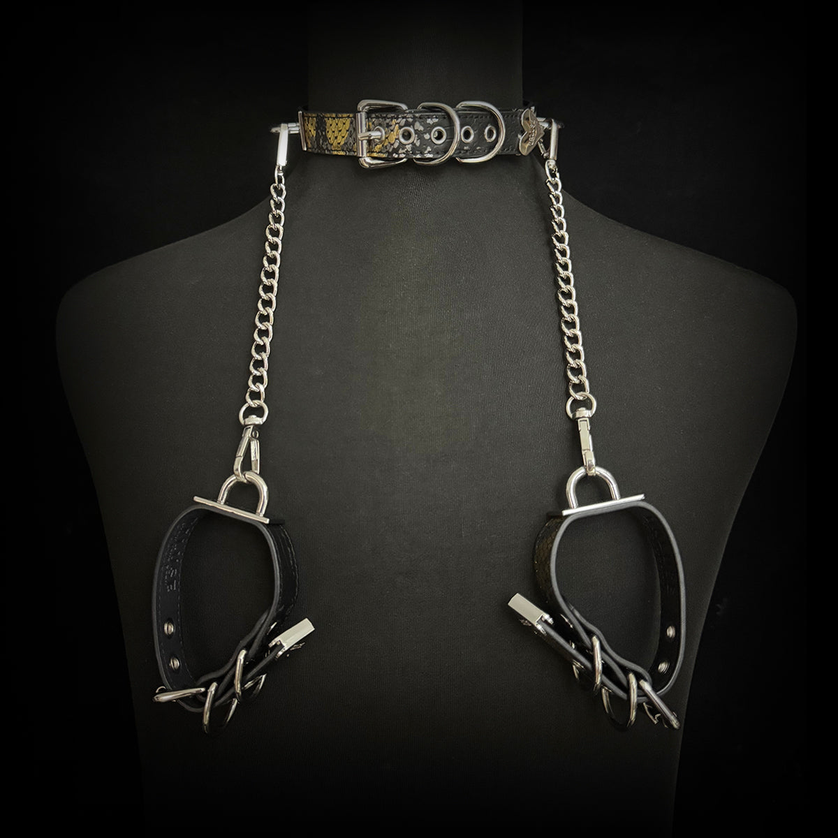 Daluse Snake Pattern Leather Adjustable Silver Chain Choker Collar Necklace and Cuff Bracelet Combination Set