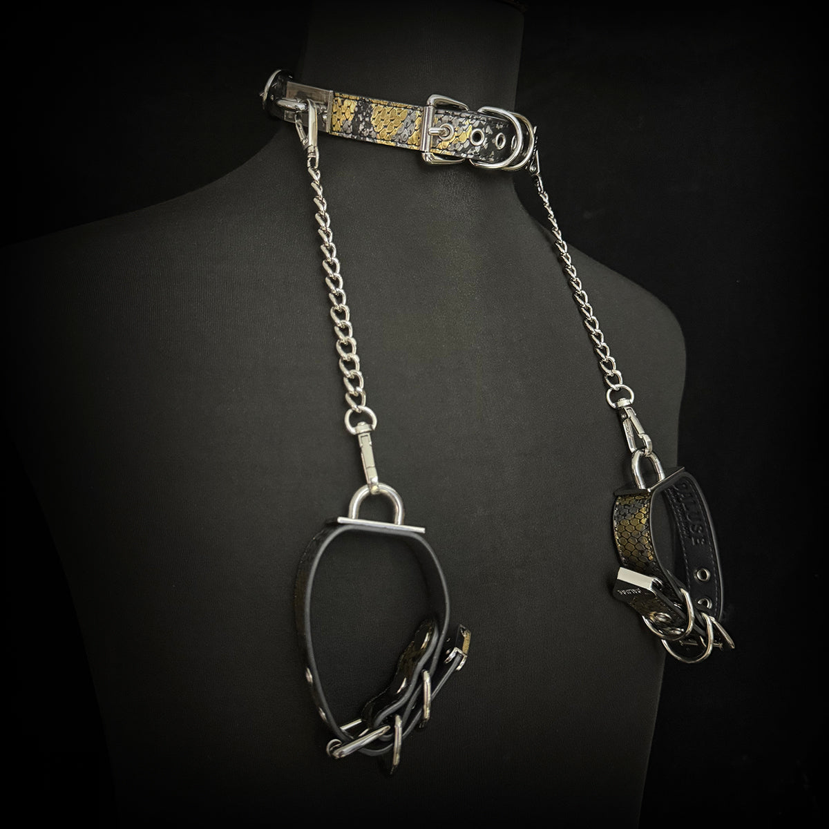 Daluse Snake Pattern Leather Adjustable Silver Chain Choker Collar Necklace and Cuff Bracelet Combination Set