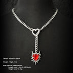 Daluse Red Crystal Heart of Thorns Pendant Silver Titanium Steel Chain Necklace