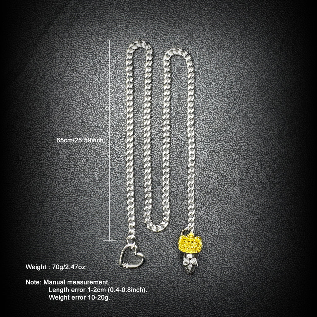 Daluse Gold Crown Skull Silver Titanium Steel Chain Necklace