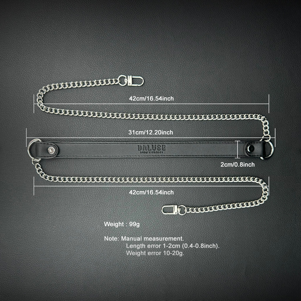 Daluse Double Titanium Steel Chain Collar Variety Fashion Leather Choker Necklace