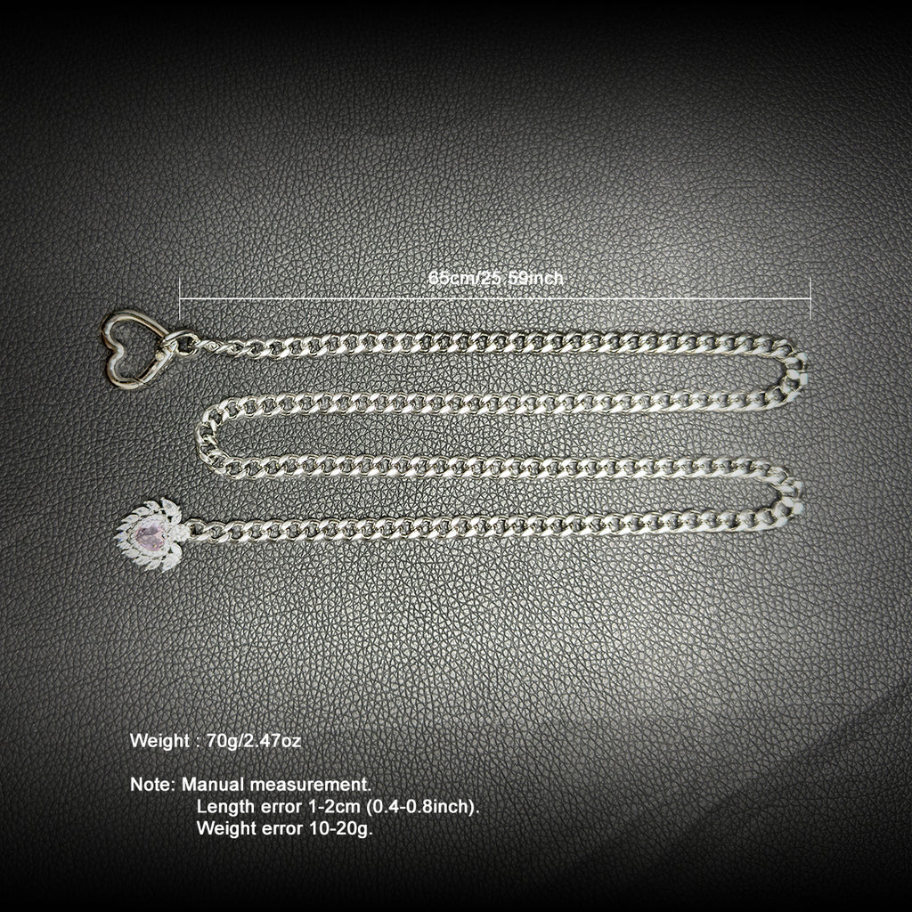 Daluse Pink Crystal Heart Pendant Silver Titanium Steel Chain Necklace