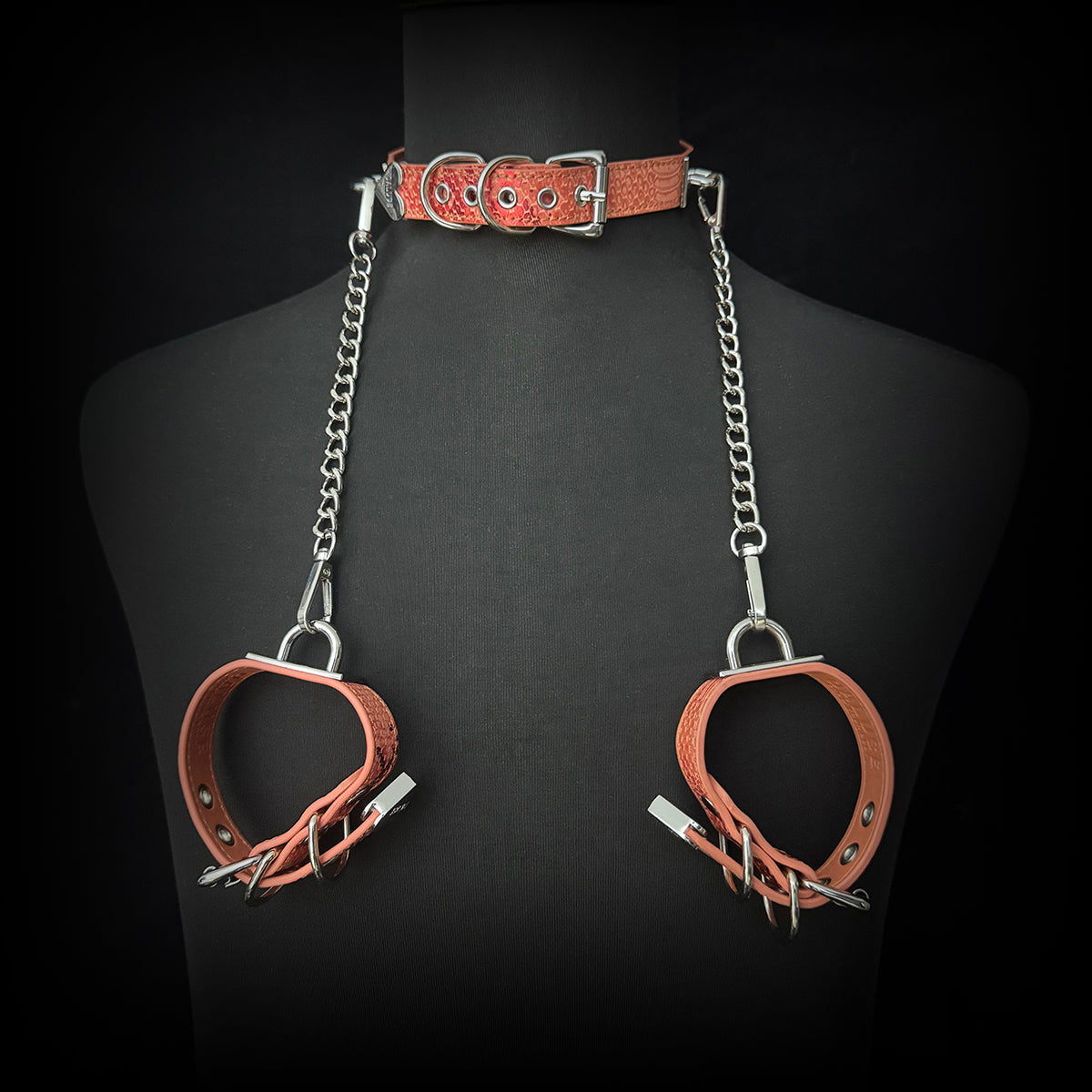 Daluse Snake Pattern Leather Adjustable Silver Chain Choker Collar Necklace and Cuff Bracelet Combination Set