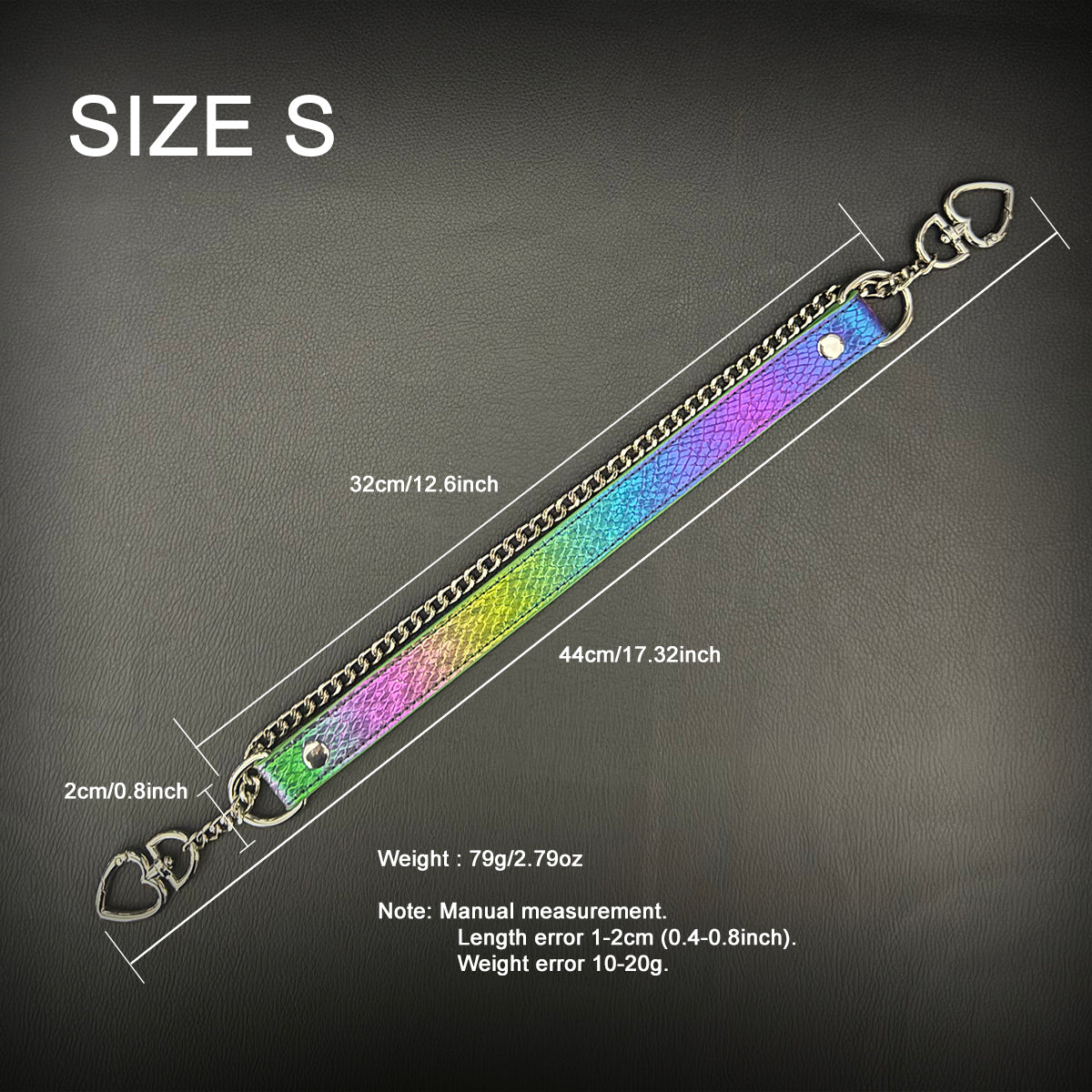 Daluse Double Heart Shaped Buckle Titanium Steel Chain Colorful Leather Choker Collar Necklace